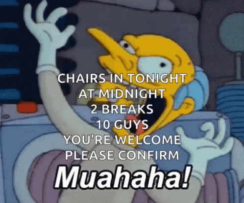 Cartoon Character Saying Chairs in Midnight