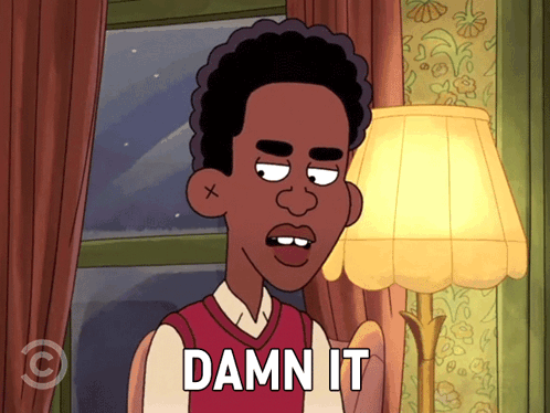 Cartoon Character Saying Damn It Next to Lamp