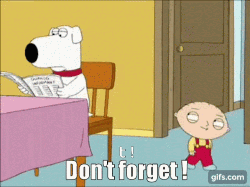 Cartoon Character Saying Don't Forget In Front Of A Table GIF
