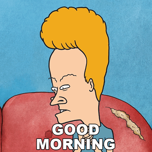 Cartoon Character Saying Good Morning In Front Of Red Object GIF