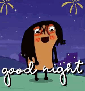 Cartoon Character Saying Good Night With Fireworks GIF