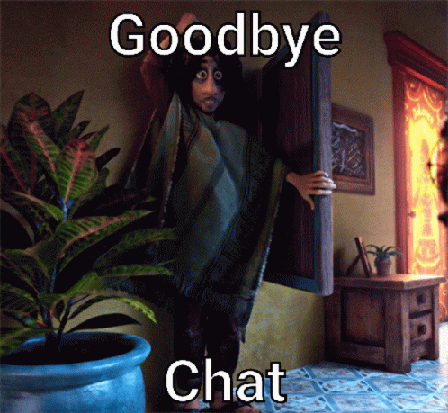 Cartoon Character Saying Goodbye Chat at Doorway