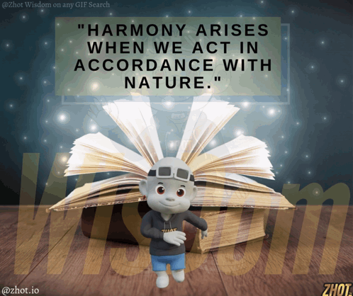 Cartoon Character Saying Harmony Arises When We Act in Accordance with Nature