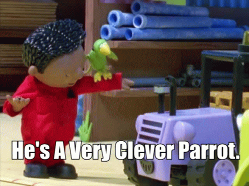 Cartoon Character Saying He's Avery Clever Parrot