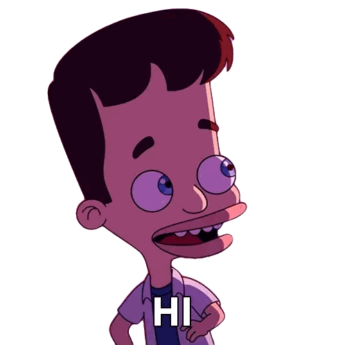 Cartoon Character Saying Hi in Purple Shirt