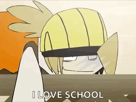 Cartoon Character Saying I Love School Wearing Yellow Helmet GIF