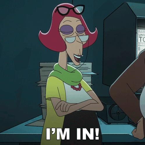 Cartoon Character Saying I'm In At Computer GIF