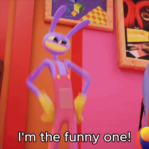 Cartoon Character Saying I'm the Funny One in Front of Pink Wall