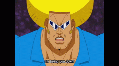 Cartoon Character Saying Im Taking You Down in Blue Shirt
