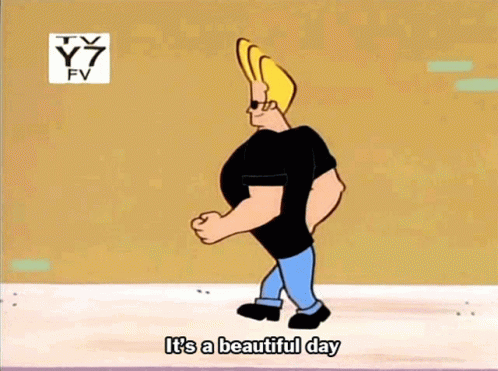 Cartoon Character Saying It's a Beautiful Day While Running