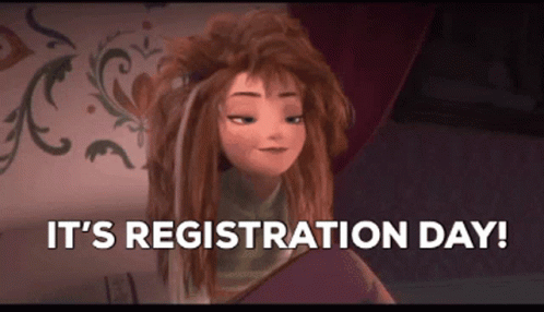 Cartoon Character Saying It's Registration Day