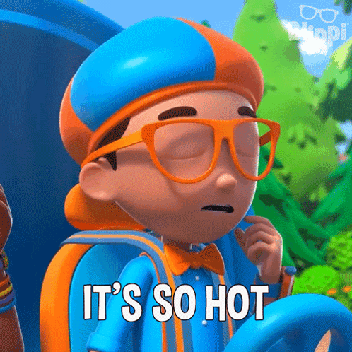 Cartoon Character Saying It's So Hot With Glasses and Hat