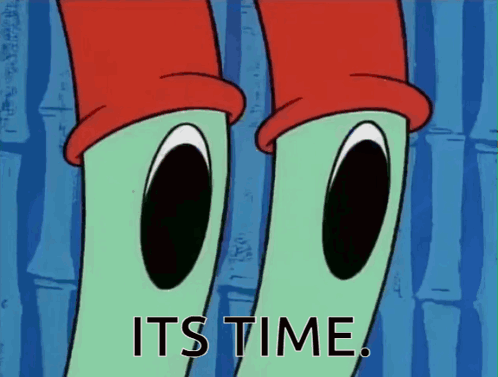 Cartoon Character Saying It's Time In Red Hat GIF