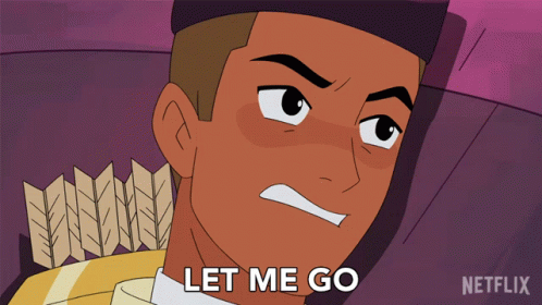 Cartoon Character Saying Let Me Go Purple Background