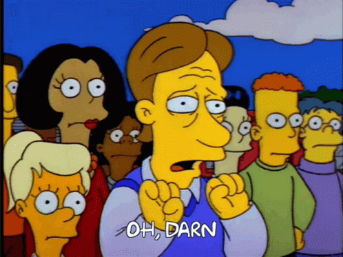Cartoon Character Saying Oh Darn to Group