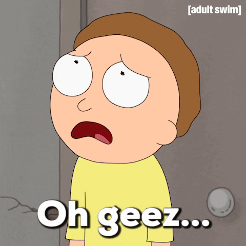 Cartoon Character Saying Oh Geez In Front Of Adult Swim Logo GIF