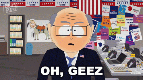 Cartoon Character Saying Oh Geez In Front Of Political Posters GIF