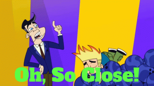 Cartoon Character Saying Oh So Close in Green