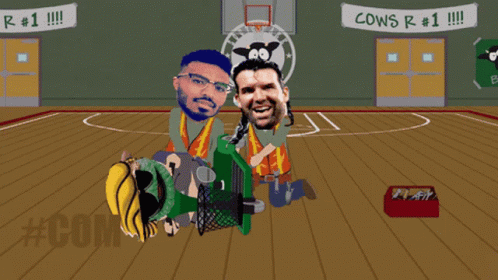 Cartoon Character Saying Oh Yeah Nice in Front of Basketball Court