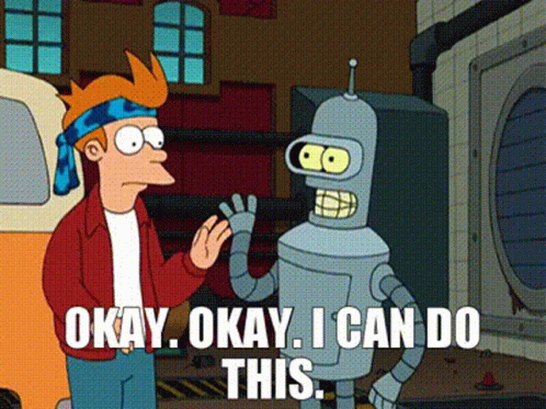 Cartoon Character Saying Okay Next to Robot
