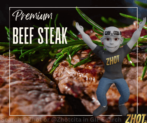 Cartoon Character Saying Premium Beef Steak