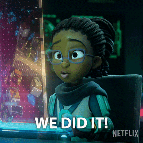 Cartoon Character Saying We Did It Netflix Logo GIF