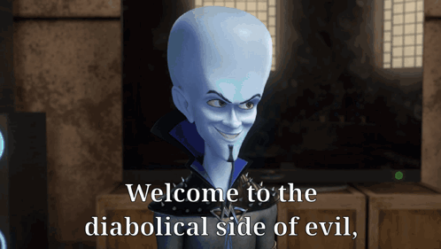 Cartoon Character Saying Welcome To The Diabolical Side Of Evil GIF