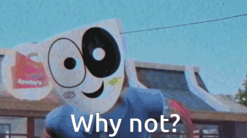 Cartoon Character Saying Why Not in Front of McDonald's Sign