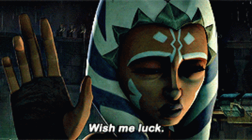 Cartoon Character Saying Wish Me Luck Waving GIF