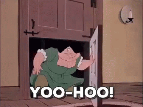 Cartoon Character Saying Yoo-Hoo in Doorway