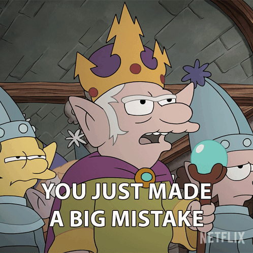 Cartoon Character Saying You Just Made a Big Mistake Holding Staff