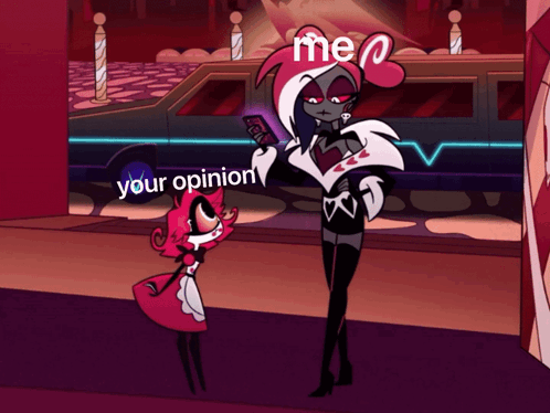 Cartoon Character Saying Your Opinion Next to Another