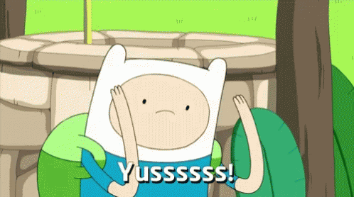 Cartoon Character Saying Yusssss In Front Of Well GIF