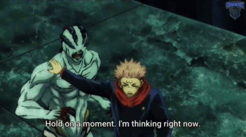 Cartoon Character Says Hold On A Moment I'm Thinking Right Now GIF