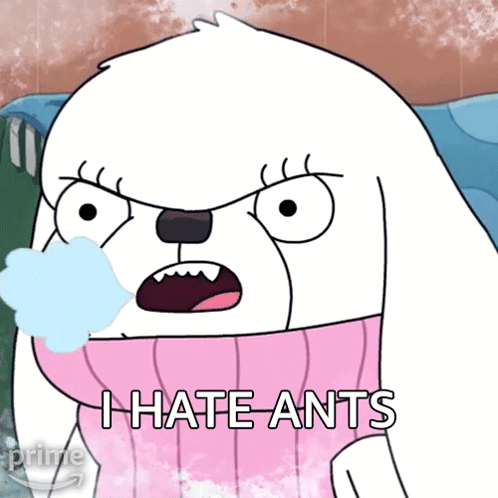 Cartoon Character Says I Hate Ants in Pink Sweater