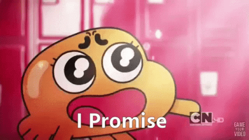 Cartoon Character Says I Promise On Pink Background GIF