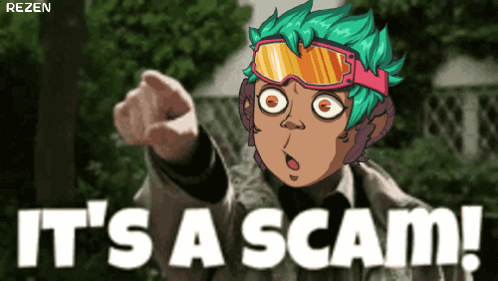 Cartoon Character Says It's A Scam Pointing At Camera GIF