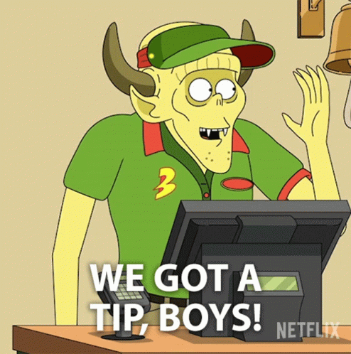 Cartoon Character Says We Got a Tip Boys in Front of Computer