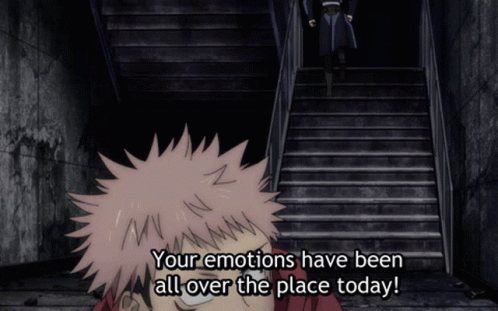 Cartoon Character Says Your Emotions Have Been All Over the Place Today in Front of Stairs