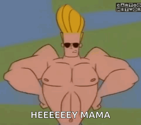 Cartoon Character Shirtless Hands on Hips Saying Heeeeey Mama