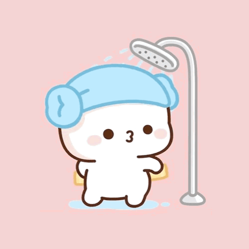 Cartoon Character Showering With Blue Towel GIF