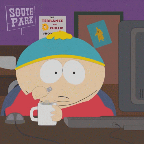 Cartoon Character Sitting at Computer