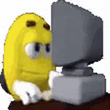 Cartoon Character Sitting at Computer Monitor