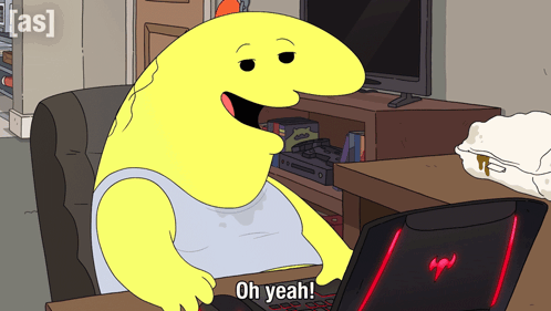 Cartoon Character Sitting At Desk With Laptop GIF