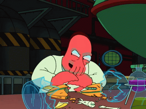 Cartoon Character Sitting at Table With Wrench and Bottle