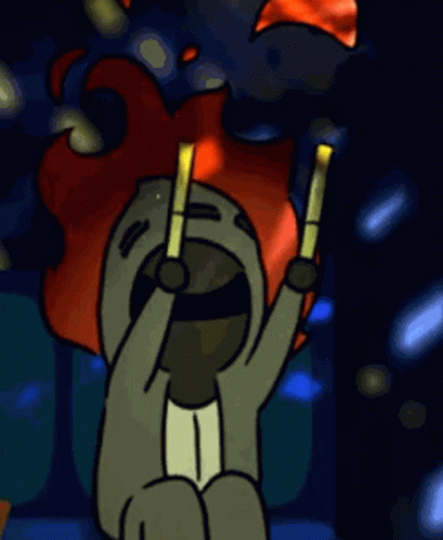 Cartoon Character Sitting Holding Sticks GIF