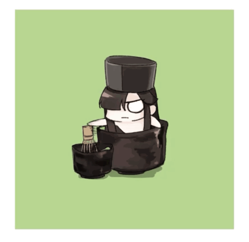 Cartoon Character Sitting in Black Bowl with Whisk