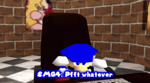 Cartoon Character Sitting in Chair Says SMG4