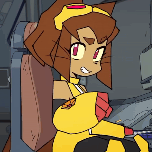 Cartoon Character Sitting in Chair with Red Eye