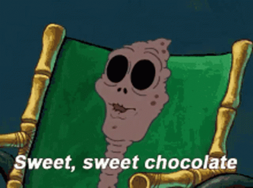 Cartoon Character Sitting in Chair With Sweet Sweet Chocolate